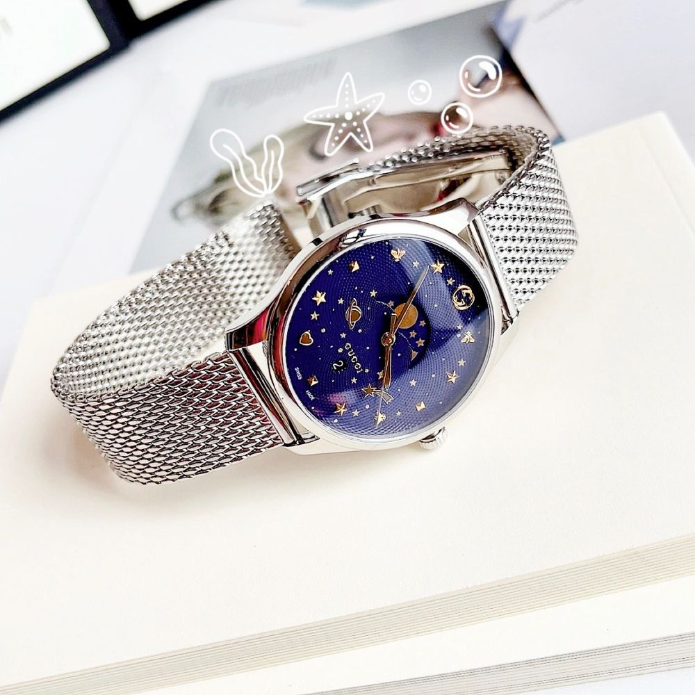 Đồng hồ Gucci G-Timeless Blue Motifs Moonphase Blue Dial Silver Tone Men's Case 40mm