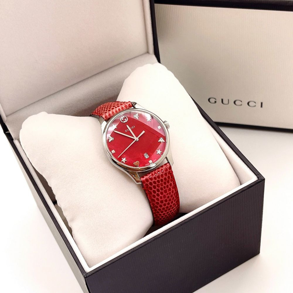 Đồng hồ Gucci G-Timeless Red Mop Dial Red Leather Case 36mm