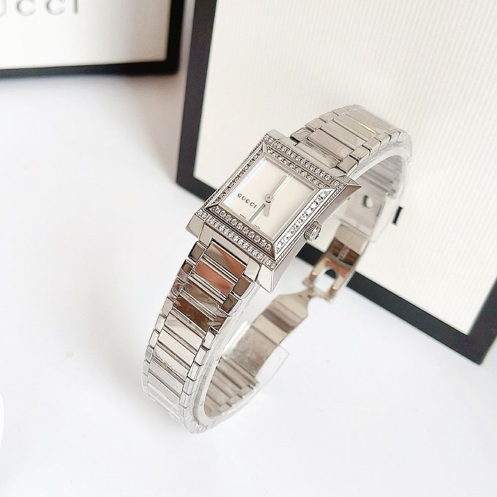Đồng hồ Gucci Guccio 111 Quartz Diamond Silver Dial Silver Tone Ladies Case 25*30mm