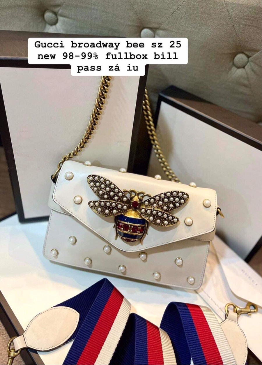 Túi gucci trắng charm ong sz 25 fullbox bill