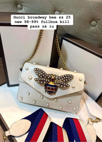 Túi gucci trắng charm ong sz 25 fullbox bill