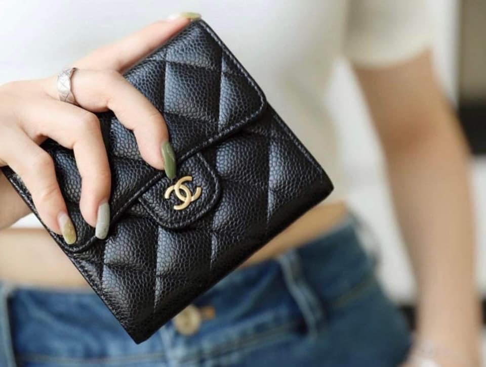 Ví Chanel gập 3 khóa logo CC Gold