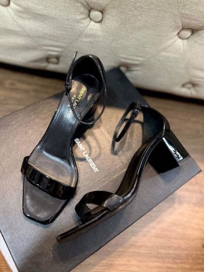 Sandal ysl đen mũi vuông sz 37 kèm dust