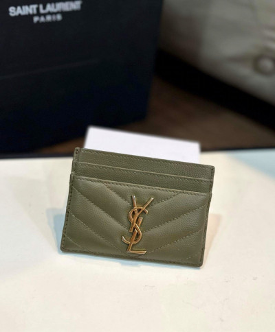 Card ysl xanh rêu 3 ngăn logo vàng fullbox sz 10cm