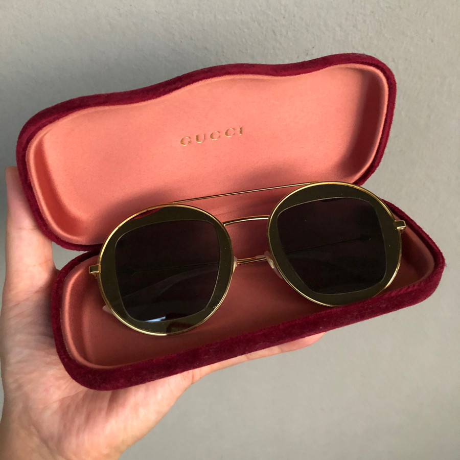 Gucci - Gold GG0105S Gradient Round Sunglasses sz 47-27-145: