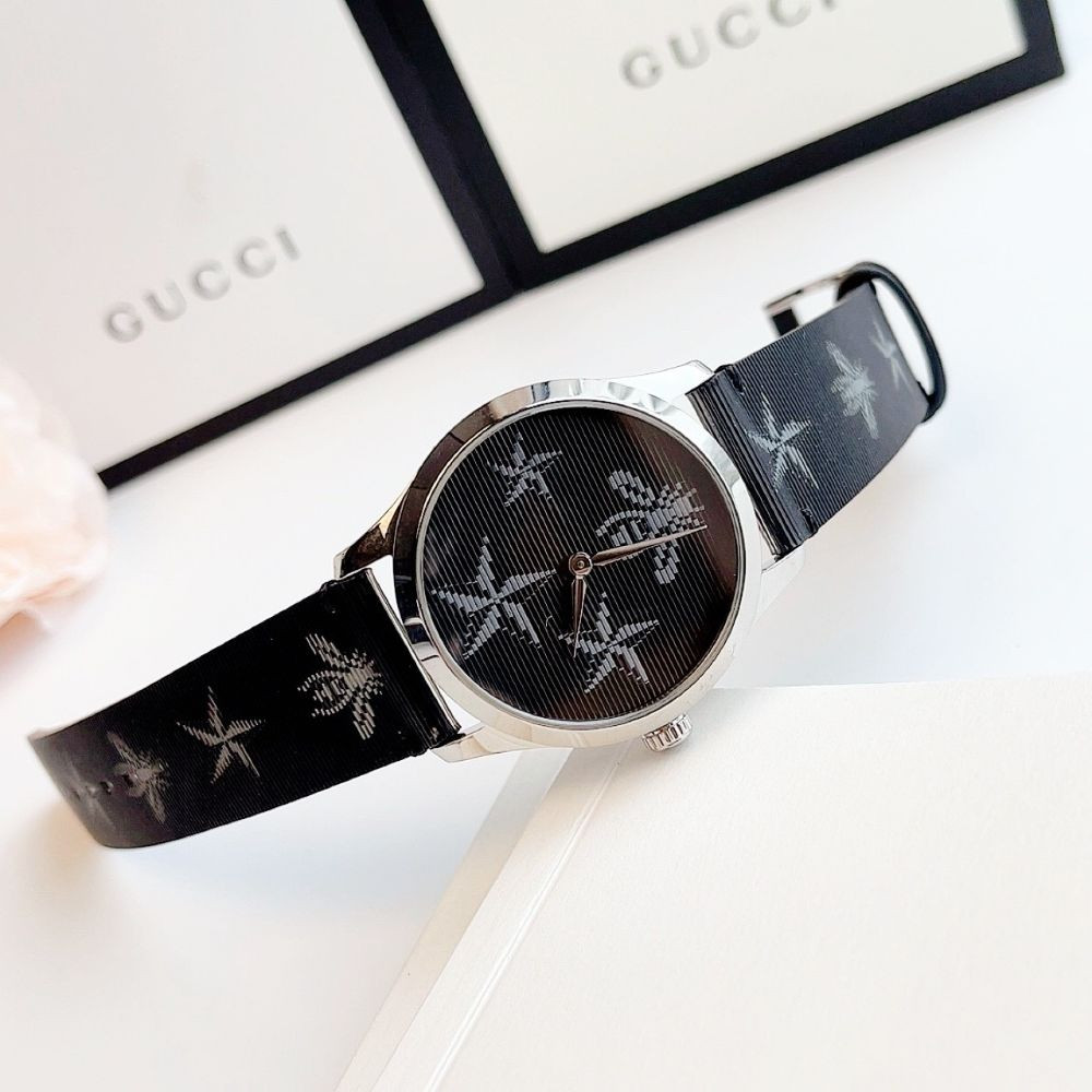 Đồng hồ Gucci G-Timeless Black Dial Black Leather Ladies Watch Case 38mm