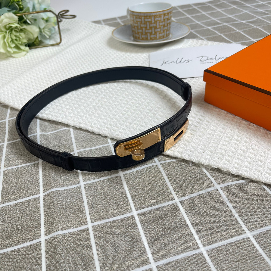 Belt nữ Hermes da cá sấu khoá vàng hồng