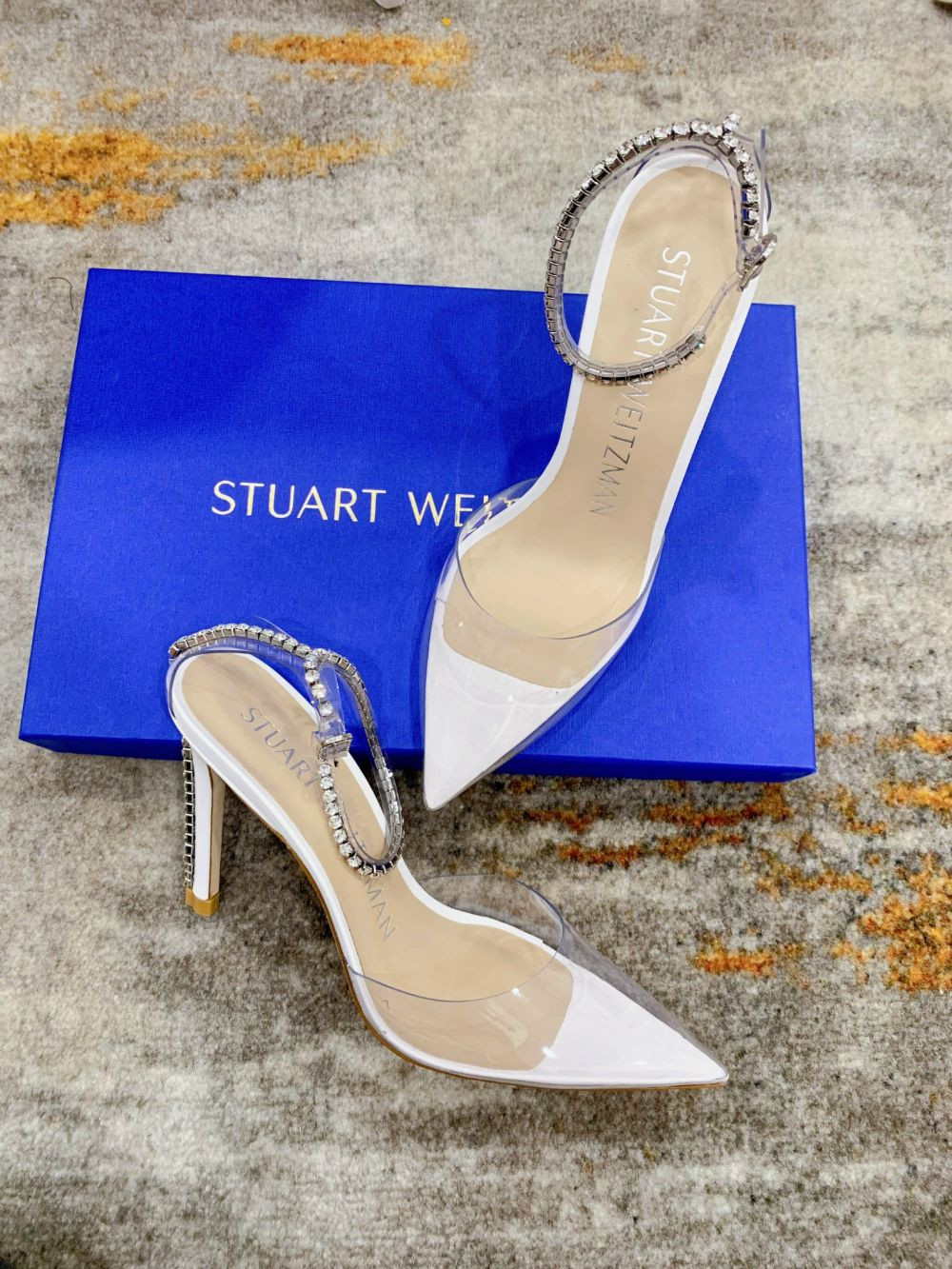 Guốc Stuart Weitzman trắng trong gót 11cm