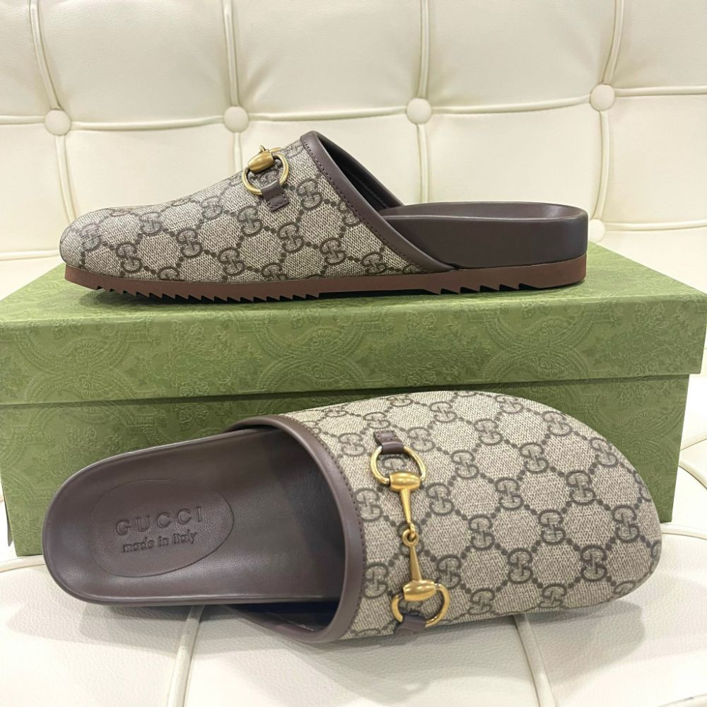 Gucci slipper nam, màu nâu monogram