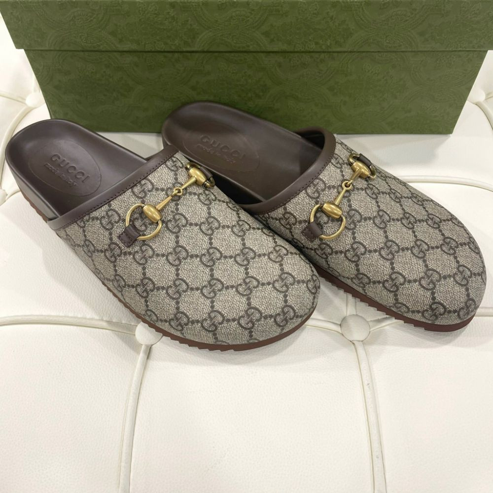 Gucci slipper nam, màu nâu monogram