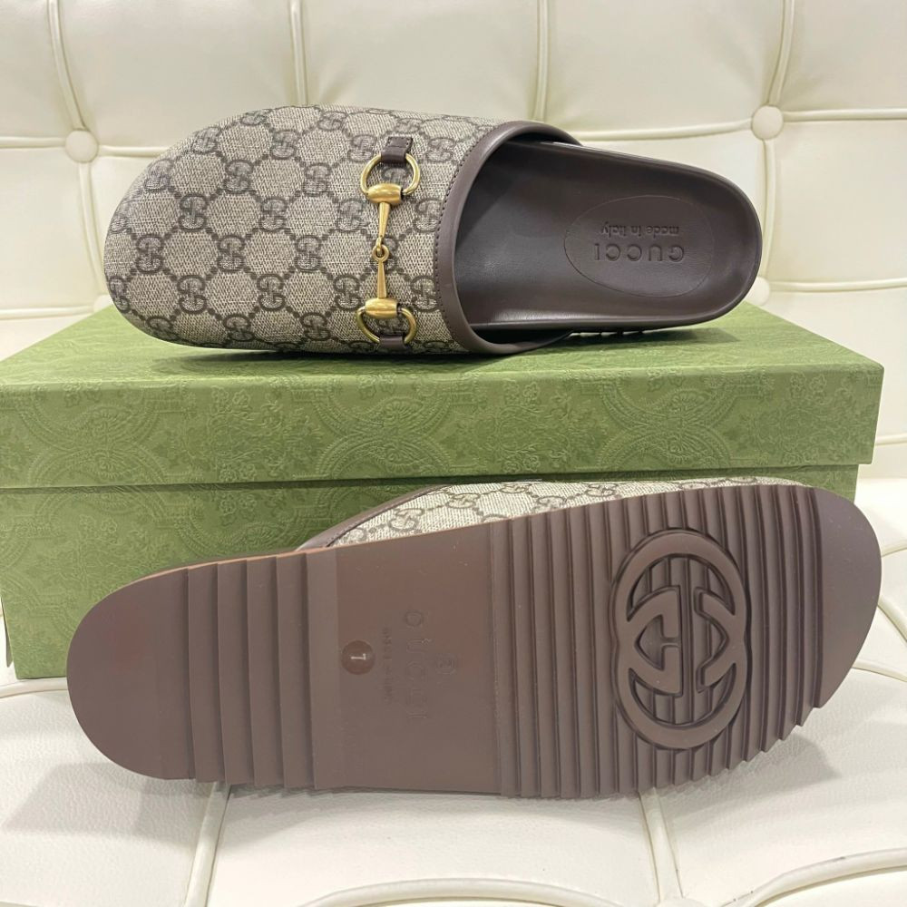 Gucci slipper nam, màu nâu monogram