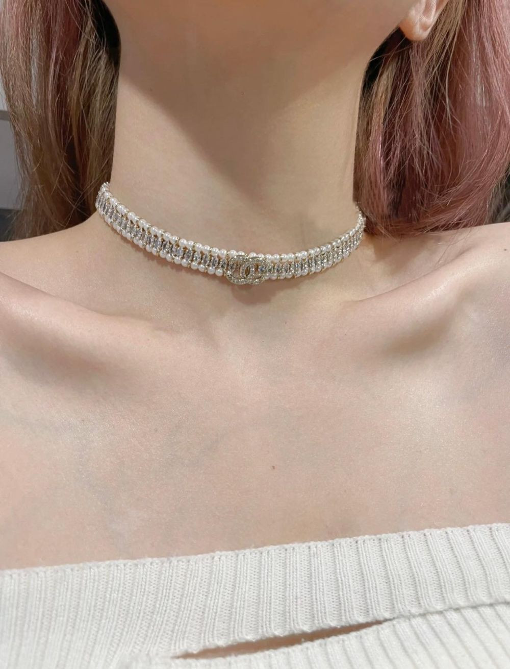 Choker Chanel full ngọc trai siêu xinh