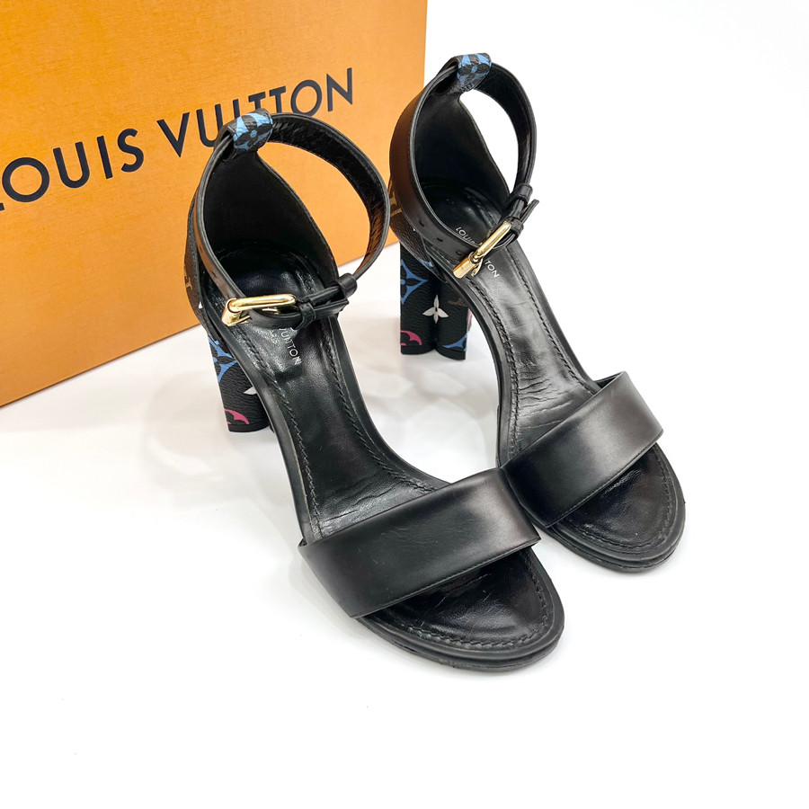 Guốc Louis Vuitton đen gót mono