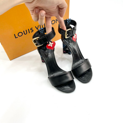 Guốc Louis Vuitton đen gót mono