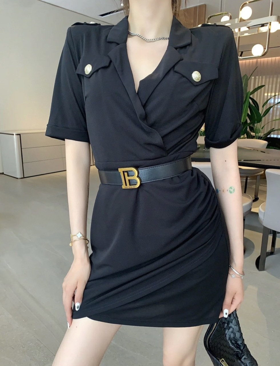 Belt balmain đen logo B bản 4cm