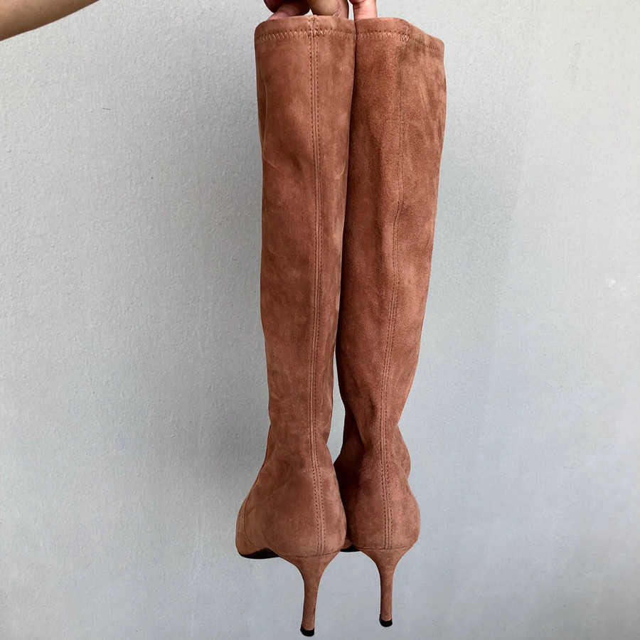 ❤️ Stuart Weitzman Wanessa 75 Suede Heel Knee High Sock Boots in Capuchino suede sz 38: