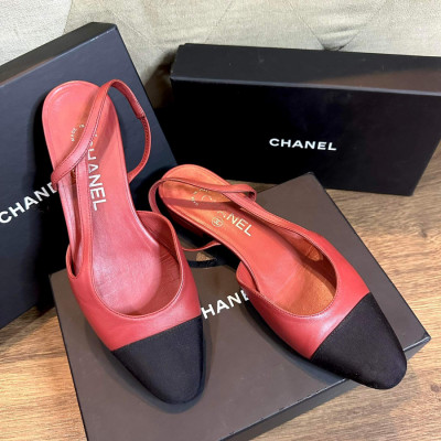 Sandal chanel slingback đỏ đen sz 37C 3p