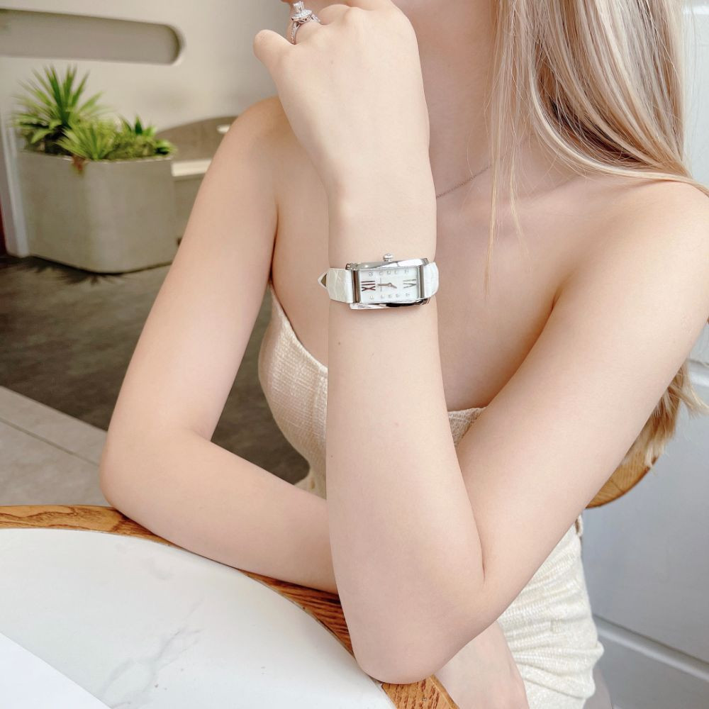 Đồng hồ Maurice Lacroix Fiaba Mother Of Pearl Dial White Leather Strap Stainless Steel Case Ladies Quartz Watch Size 39*21mm