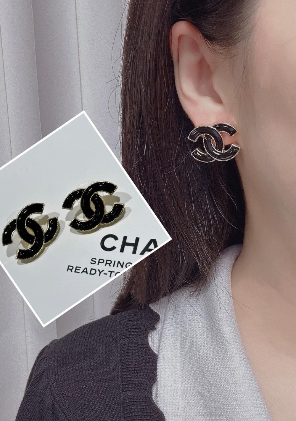 Khuyên tai Chanel bản to logo CC