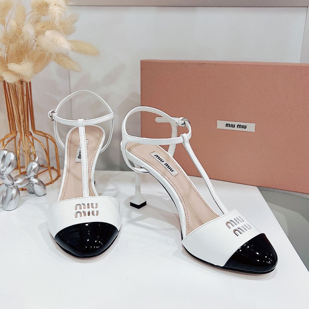 Guốc Miu Miu trắng, gót 9cm