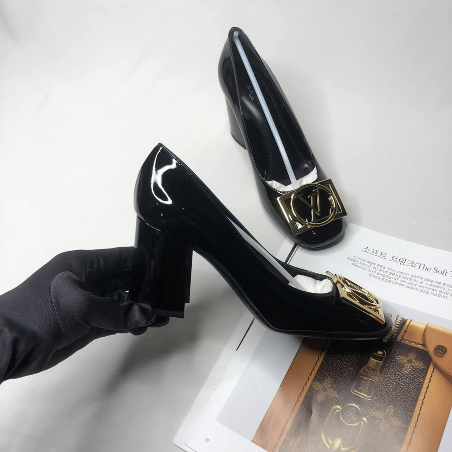 Guốc Lv Nữ Black Patent Leather Madeleine Square Toe Pump