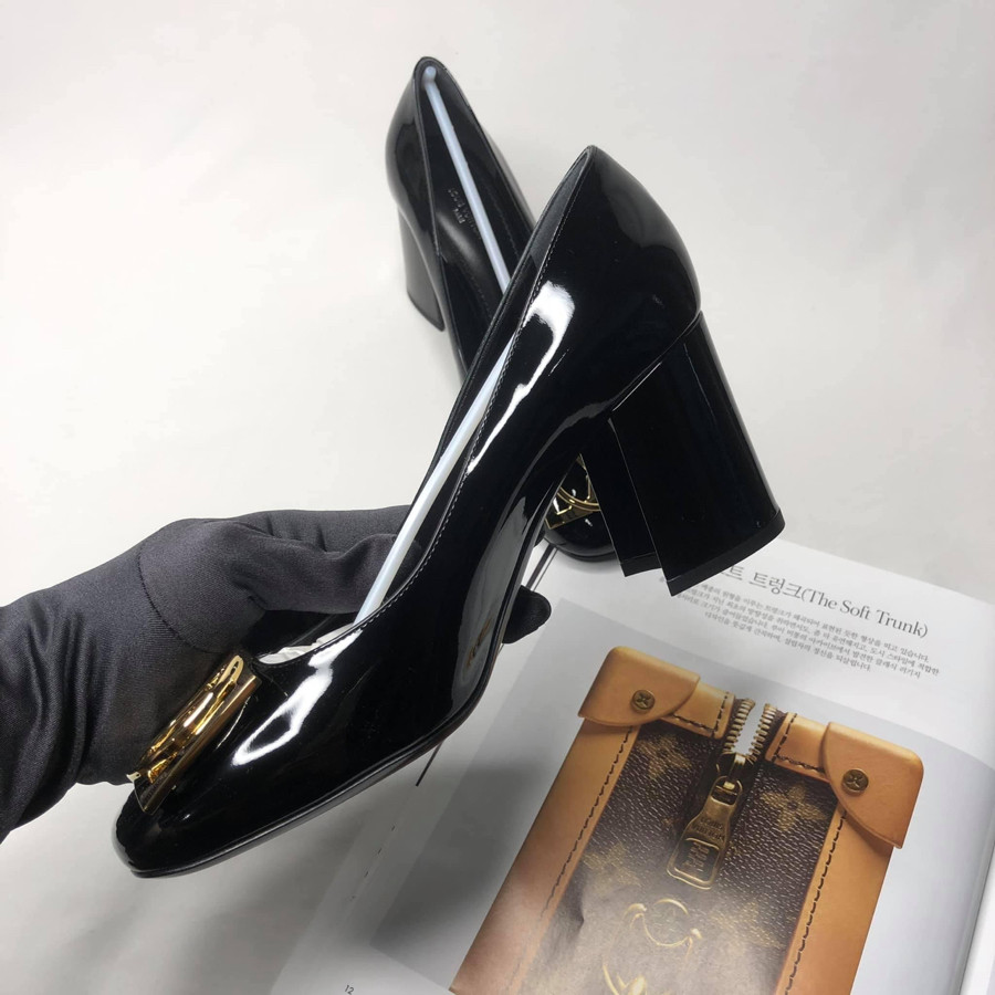 Guốc Lv Nữ Black Patent Leather Madeleine Square Toe Pump