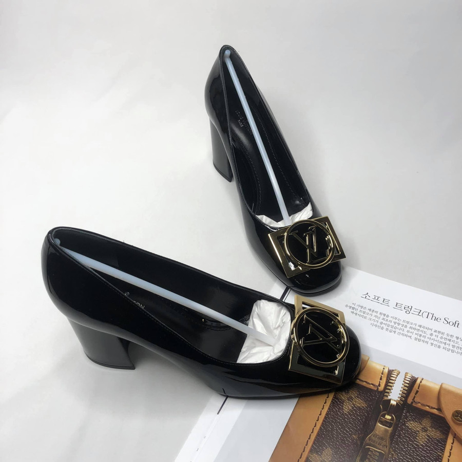 Guốc Lv Nữ Black Patent Leather Madeleine Square Toe Pump