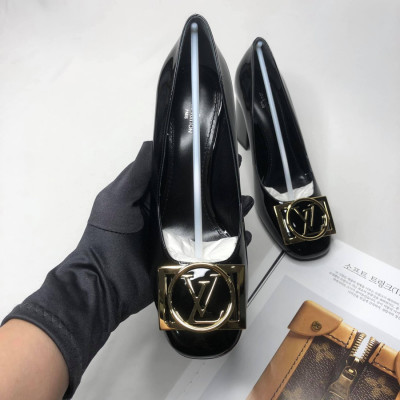 Guốc Lv Nữ Black Patent Leather Madeleine Square Toe Pump