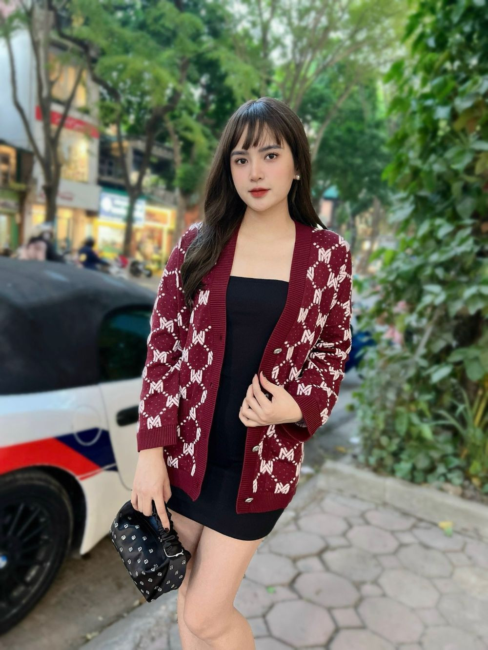 Áo Maje cardigan len đỏ logo