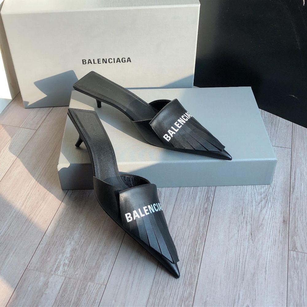 Guốc Balenciaga chữ trắng da mềm