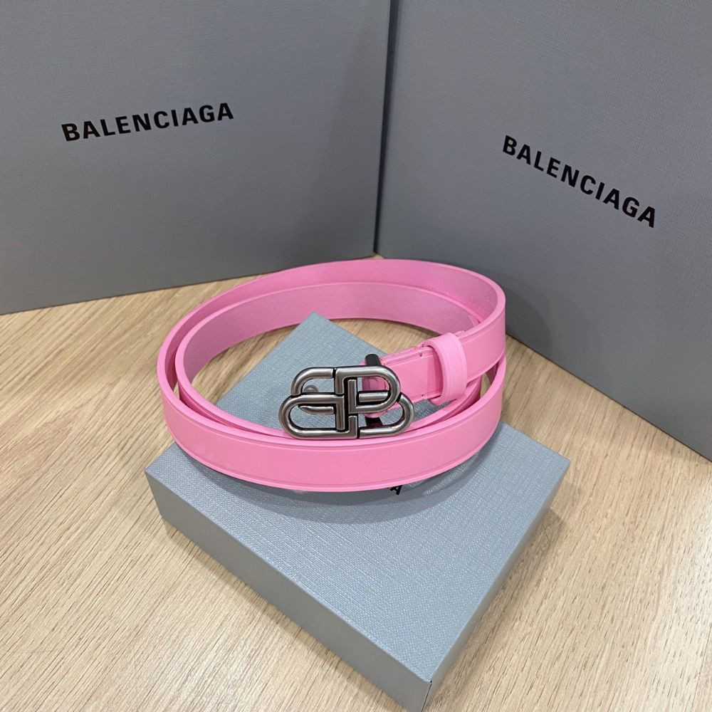 Belt Balenciaga hồng da trơn logo BB