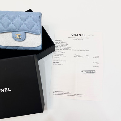 Ví gập 3 Chanel xanh