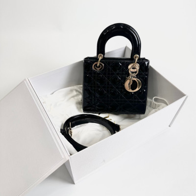 Túi lady Dior đen bóng