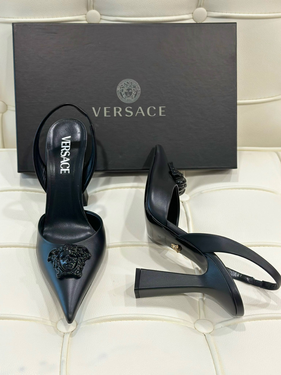 Guốc Versace đen logo medusa gót 11cm