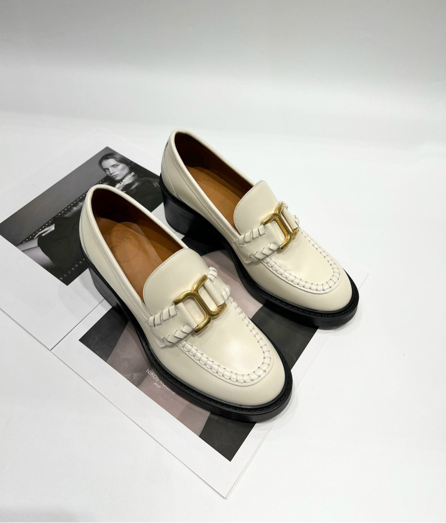 Giày Chloe loafer trắng, gót 6cm