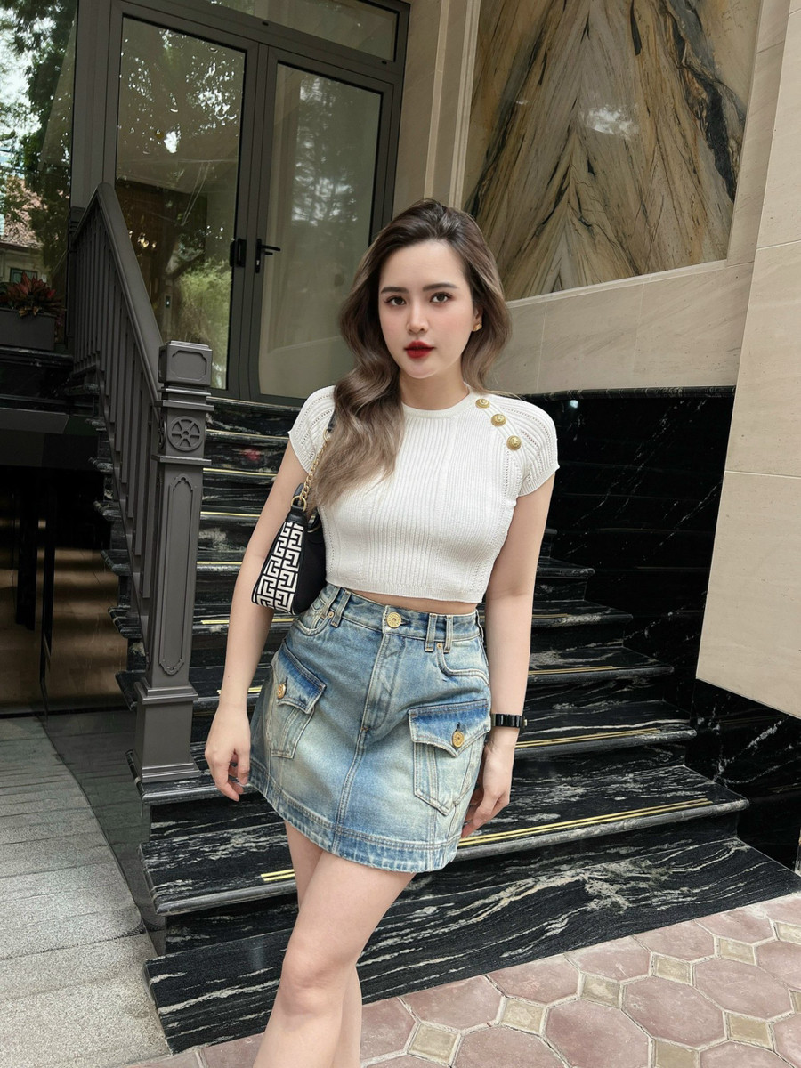 Áo Balmain croptop len khuy gold siêu đẹp