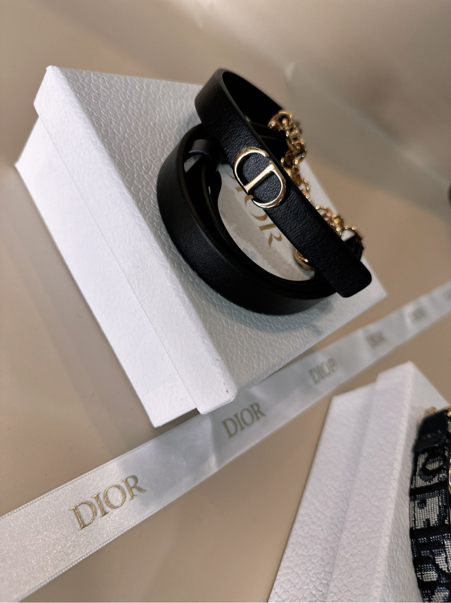 Belt Dior đen da trơn mix xích vàng sz80