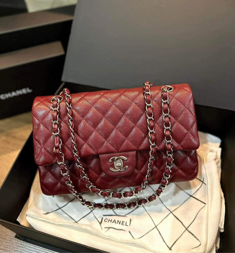 Chanel Classic đỏ đô sz Medium likenew