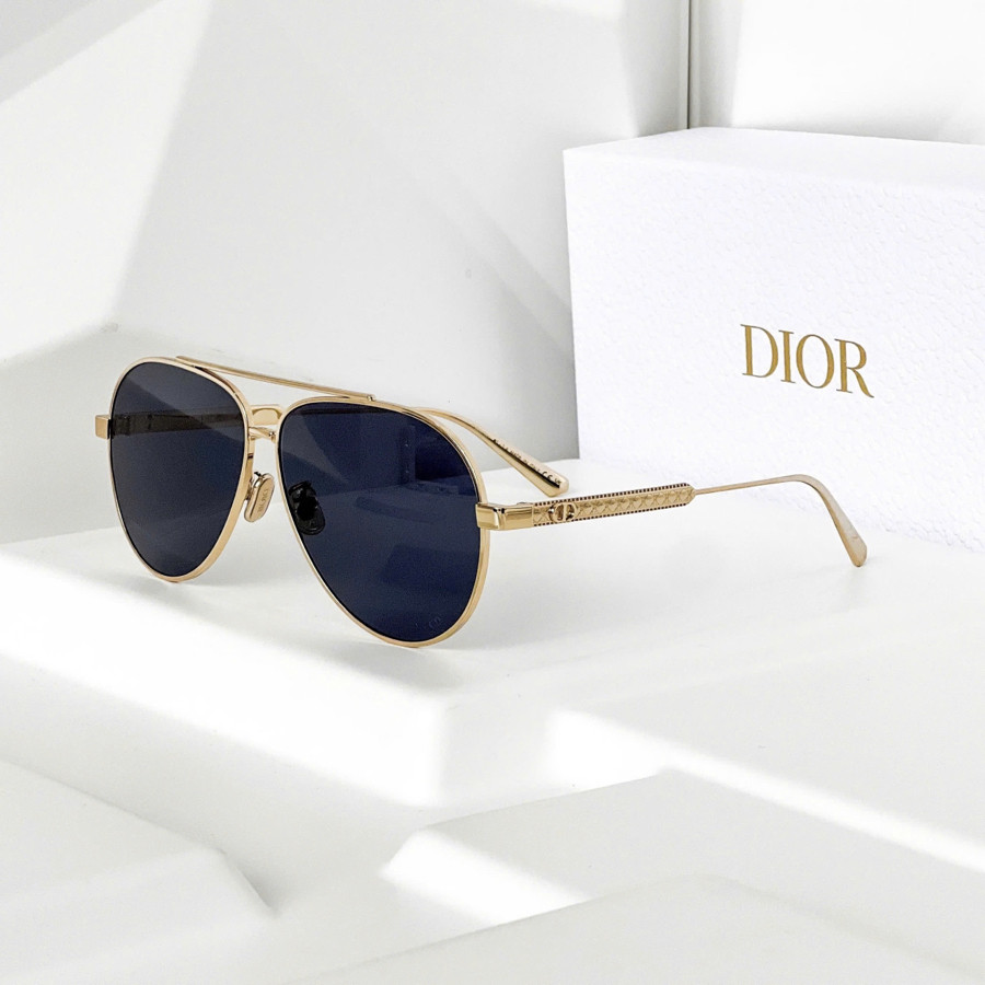 Kính râm Dior DiorCannage A1U dáng mắt aviator xanh, gọng gold nổi bật 🥳