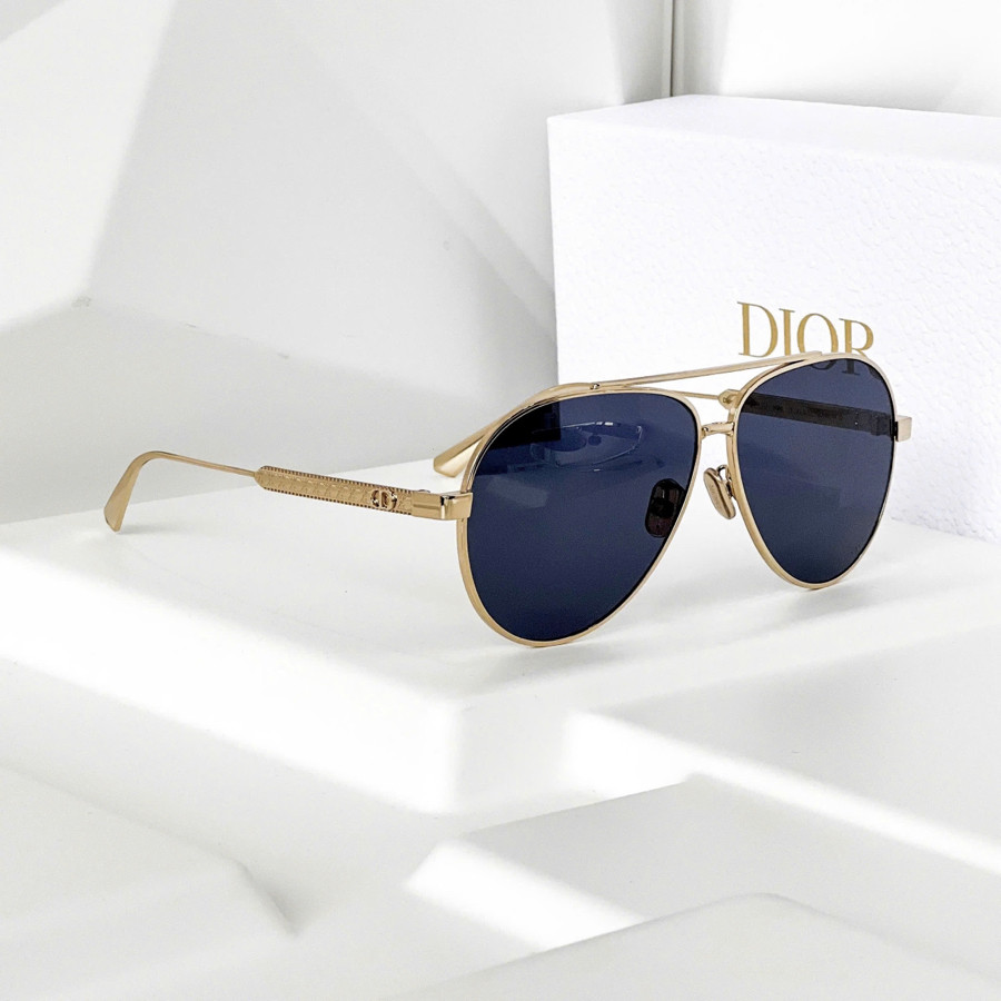 Kính râm Dior DiorCannage A1U dáng mắt aviator xanh, gọng gold nổi bật 🥳