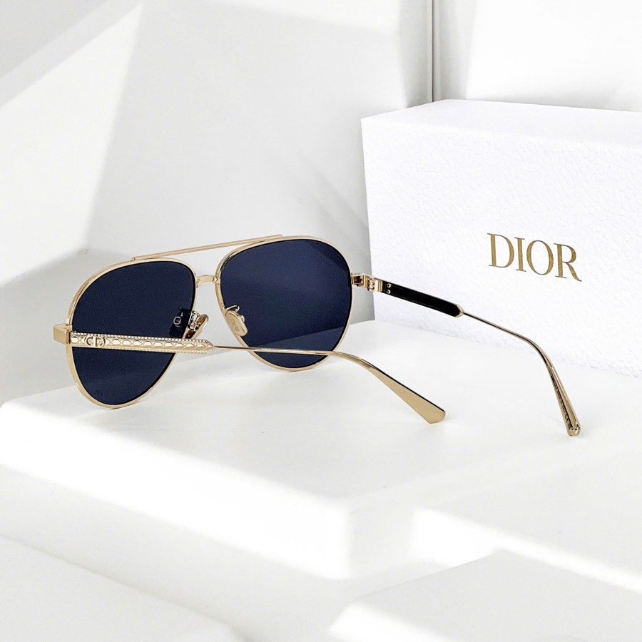 Kính râm Dior DiorCannage A1U dáng mắt aviator xanh, gọng gold nổi bật 🥳