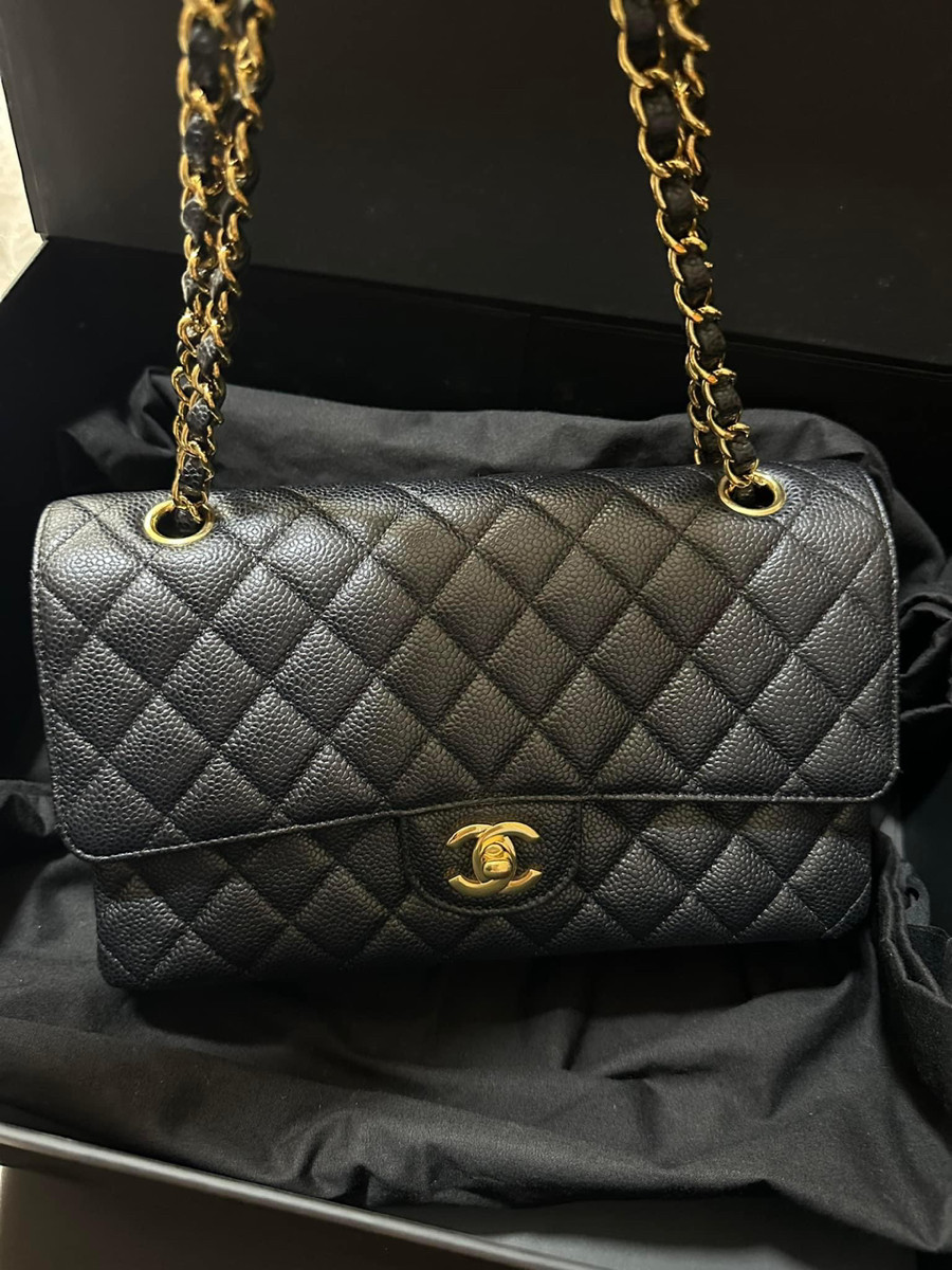 Cc classic medium black caviar khoá vàng