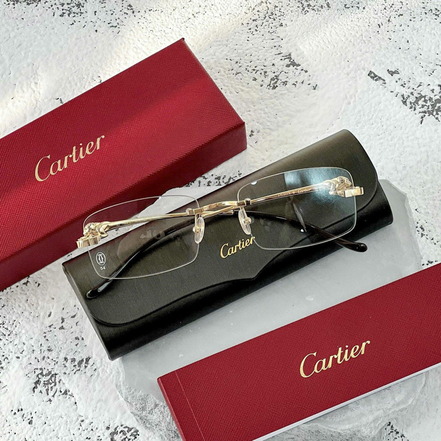 Kính cận CARTIER CT0281 dáng mắt chữ nhật không viền, gọng họa tiết đầu báo sang trọng 🌀