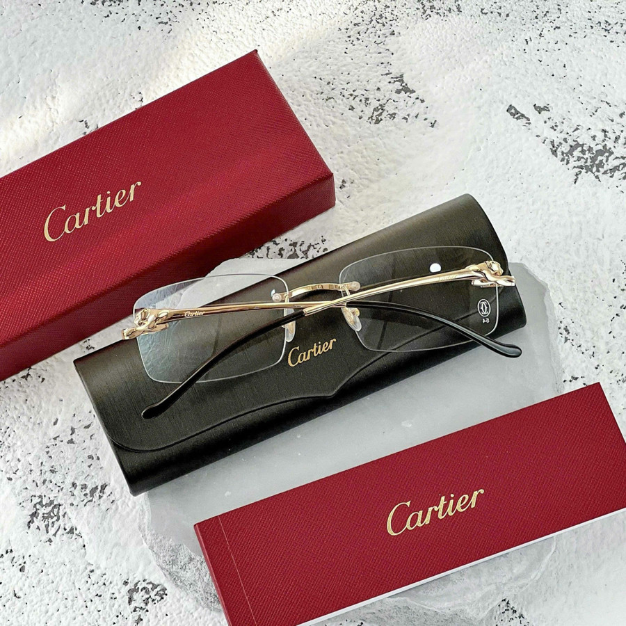 Kính cận CARTIER CT0281 dáng mắt chữ nhật không viền, gọng họa tiết đầu báo sang trọng 🌀