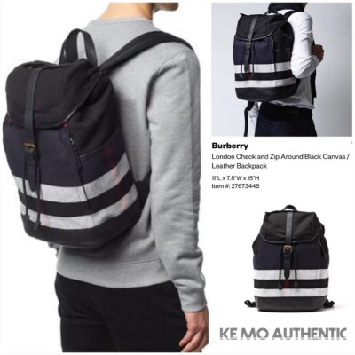 ❤️ Burberry - London Check and Zip Around Black Canvas / Leather Backpack: