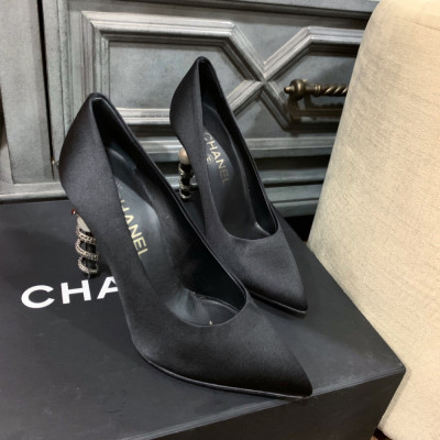 Giày Chanel Satin đen gót rắn sz 36.5