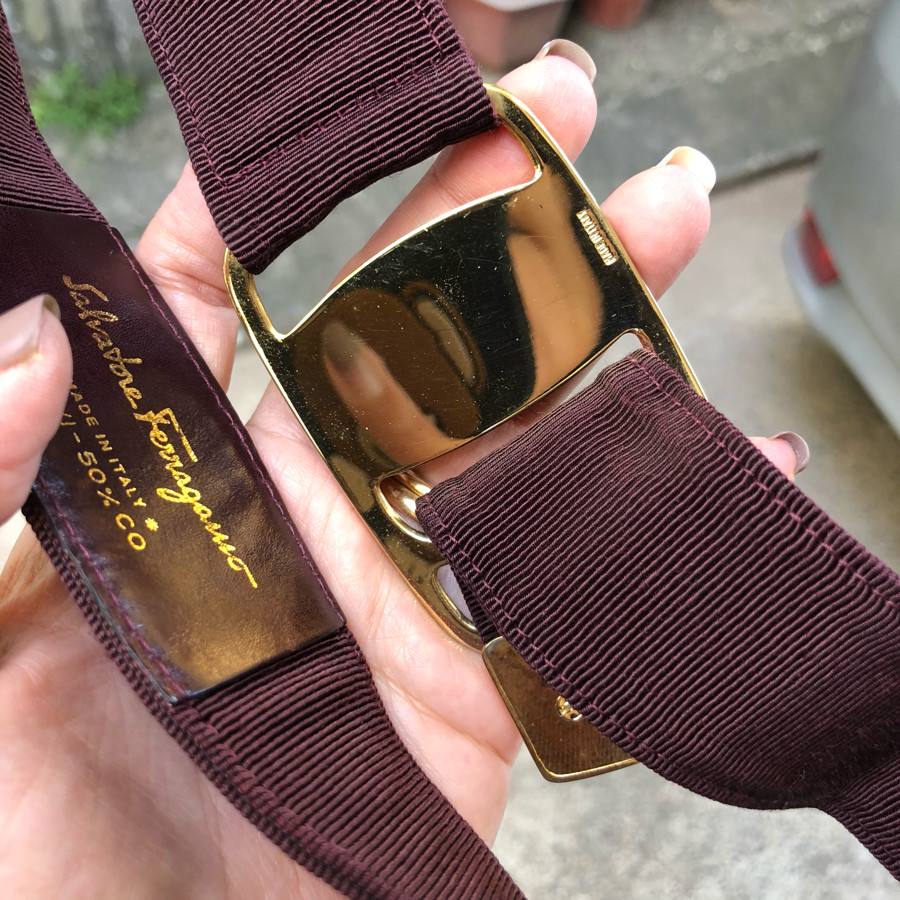 ❤️Salvatore Ferragamo belt vara bow - brown canvas sz XS