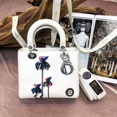 Dior Lady Medium White Lambskin Limited