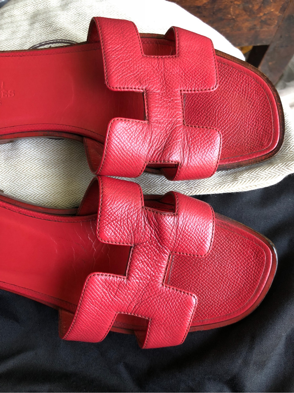Hermes Red Oran sandals flats sz 37,5