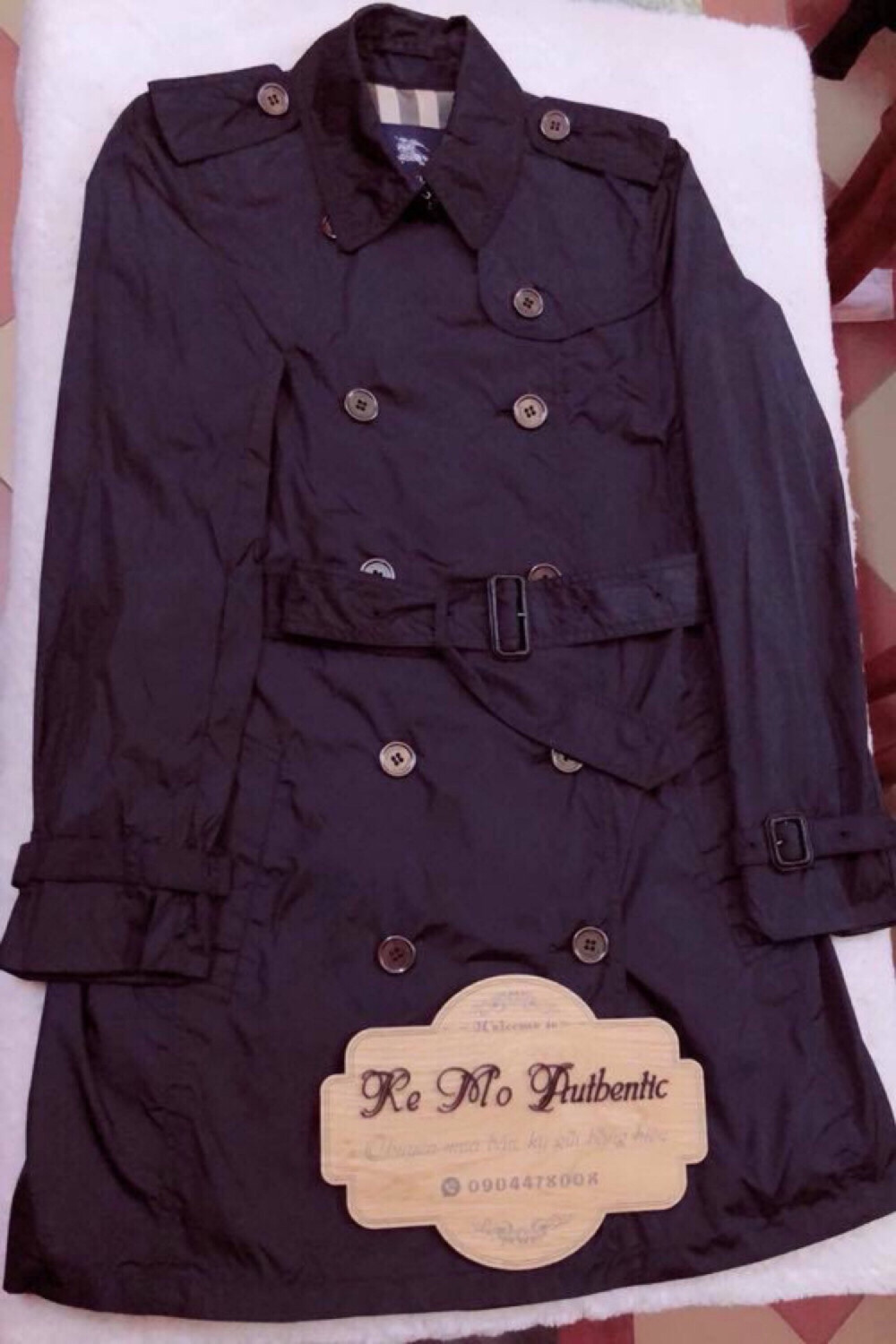 Burberry Navy Short Nylon Trench Coat sz 38